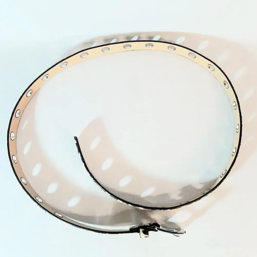 Womens Leopard Print Hairy Faux Leather Belt Size Large Big Grommets